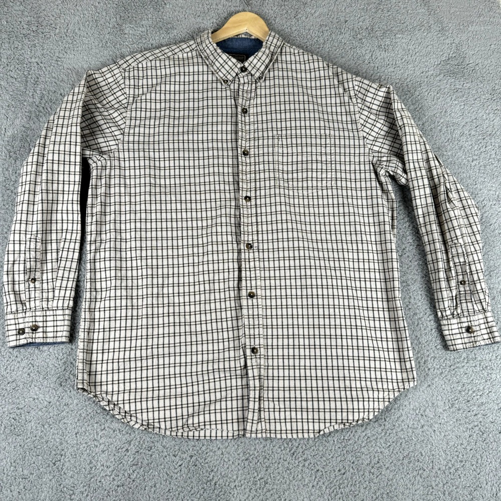 Schmidt Shirt Mens Large Tall LT‎ Tan Black Check Flip Cuff Gorpcore Streetwear